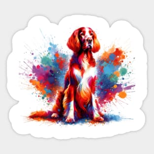 Colorful Irish Red and White Setter Artwork Sticker